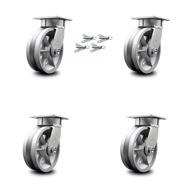 6 Inch Kingpinless V Groove Semi Steel Wheel Swivel Caster Set with Swivel Lock
